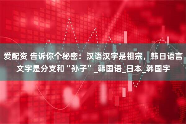 爱配资 告诉你个秘密：汉语汉字是祖宗，韩日语言文字是分支和“孙子”_韩国语_日本_韩国字