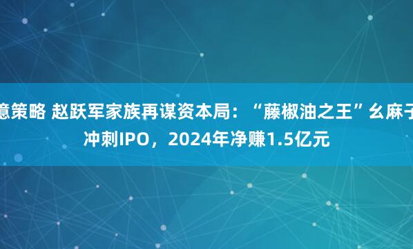 億策略 赵跃军家族再谋资本局：“藤椒油之王”幺麻子冲刺IPO，2024年净赚1.5亿元
