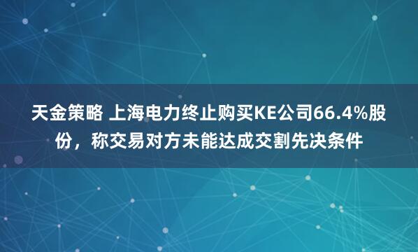 天金策略 上海电力终止购买KE公司66.4%股份，称交易对方未能达成交割先决条件